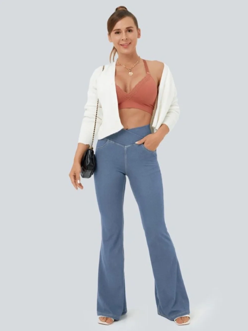NWT Halara Flex™ High Waisted Crossover Pocket InstantCool Washed flare jeans